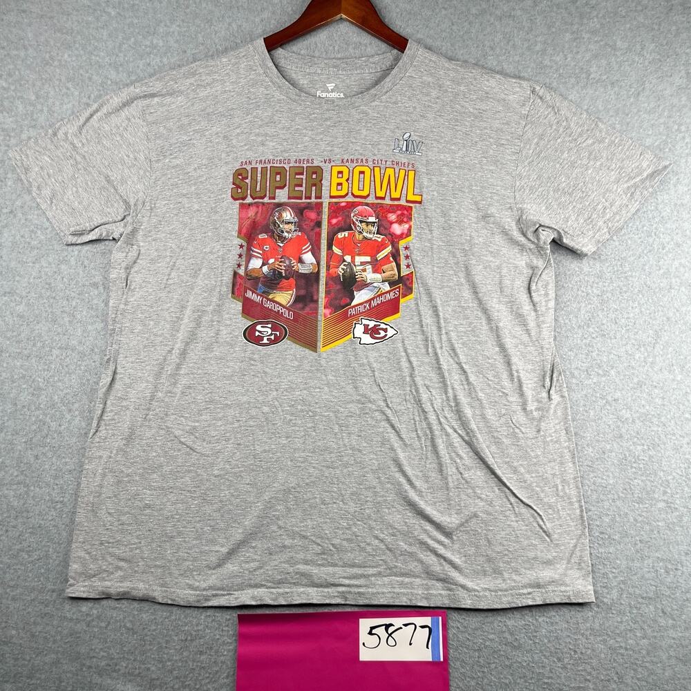 Super Bowl 49ers Vs Chiefs Shirt 2XL Fanatics Gray Graphic Print Mens NFL